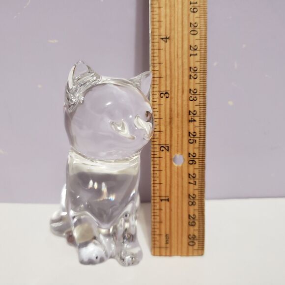 Glass Crystal Lead Clear Cat Kitty Figurine Home Decor Country West Germany 3" - Picture 7 of 8